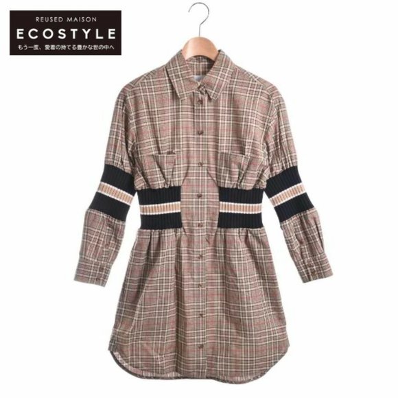 Burberry - Rib Knit Panel Check Cotton Poplin Shirt Dress - Size 36 - Picture 10 of 16